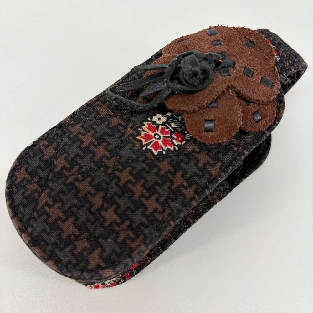 Vtg Vera Bradley Houndstooth Floral Quilted Cell Phone Case with Belt Clip Brown